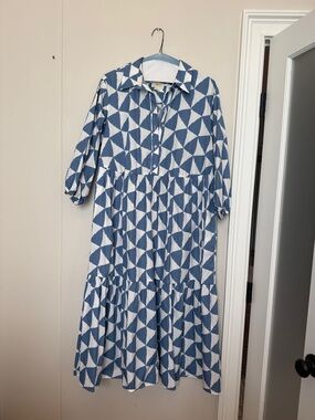 Anthropologie Blue and White Geometric Midi Dress